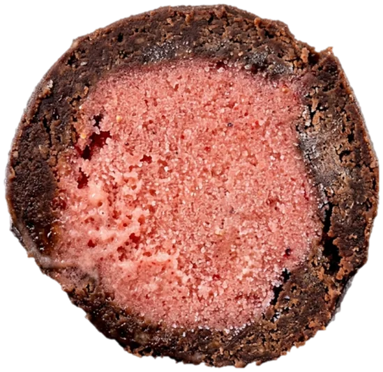 Angeschnittenes kü:gerl: Brownie-Teig mit Erdbeer-Minze-Sorbet