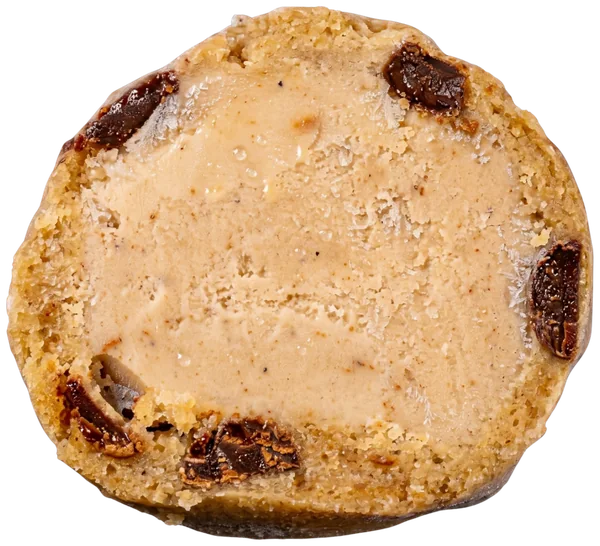 Angeschnittenes kü:gerl: Cookie-Teig mit Schokostückchen und Mandel-Vanille-Eis