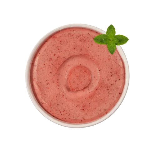 Bio-Eis Erdbeer-Minze im Becher, von oben