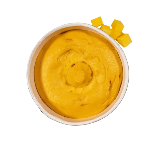 Bio-Eis Mango-Lemongrass im Becher, von oben